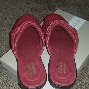 Clark's red leather slip ons